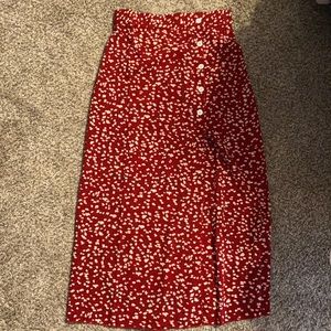 Red Floral Skirt - Midi length